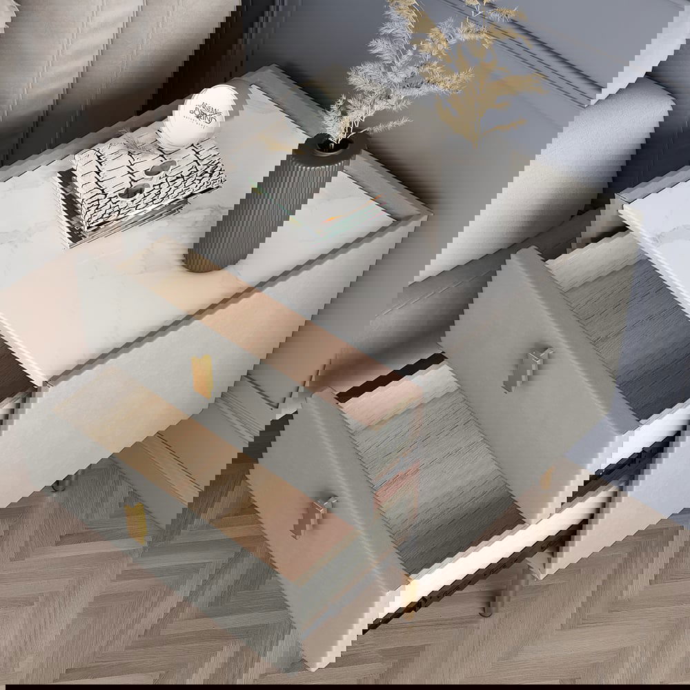 Modern Nightstand with 2 Drawers PU Leather Nightstand in Light Gray - 