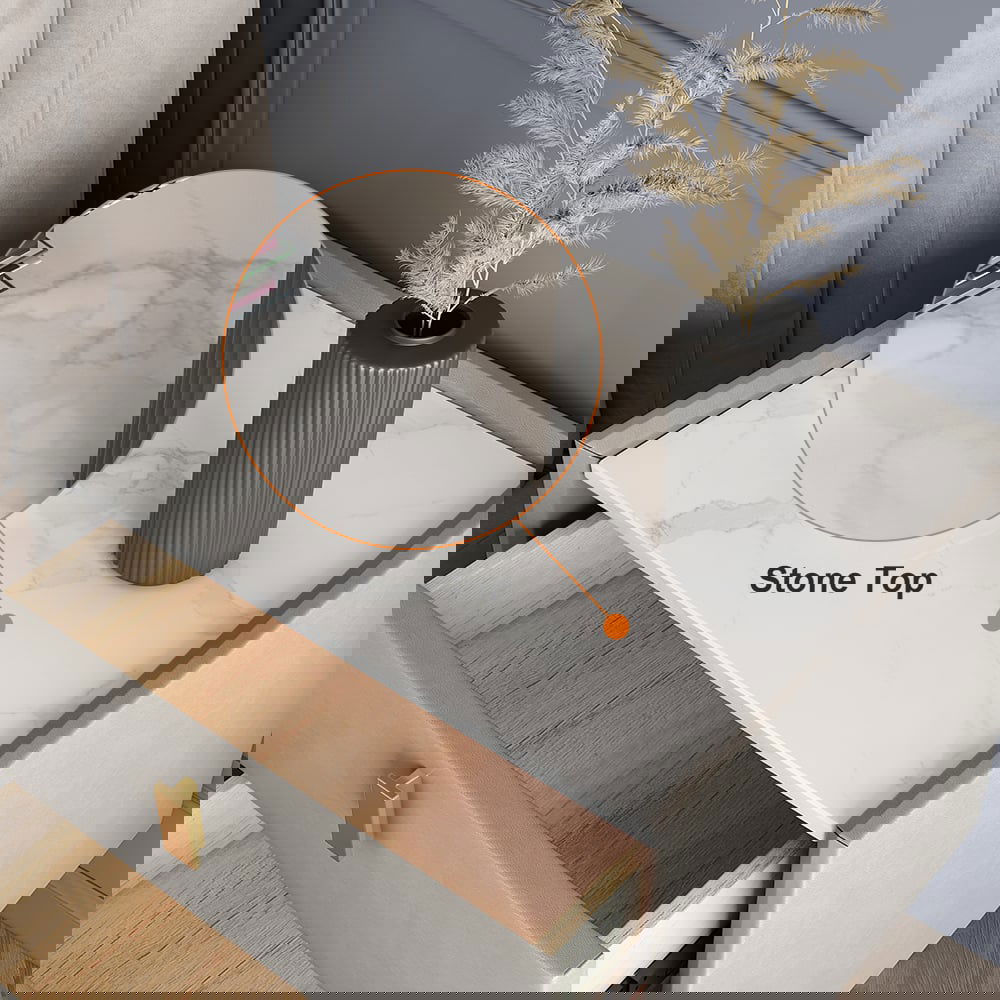 Modern Nightstand with 2 Drawers PU Leather Nightstand in Light Gray - 