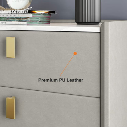 Modern Nightstand with 2 Drawers PU Leather Nightstand in Light Gray - 