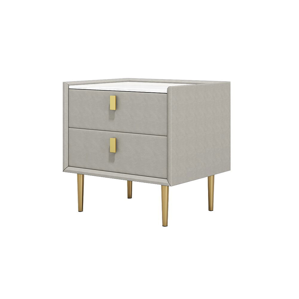 Modern Nightstand with 2 Drawers PU Leather Nightstand in Light Gray - 
