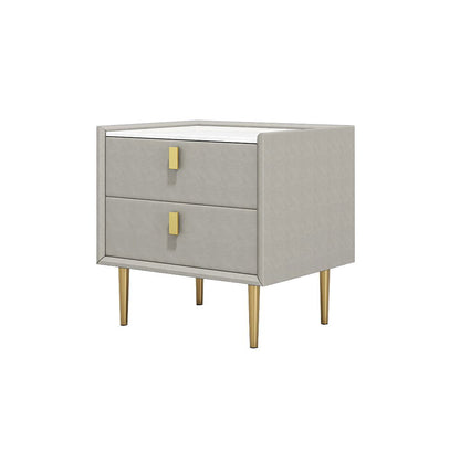 Modern Nightstand with 2 Drawers PU Leather Nightstand in Light Gray - 