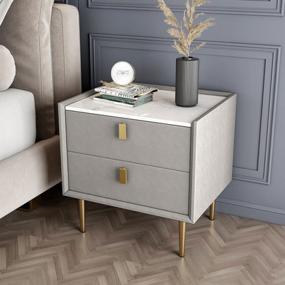 Modern Nightstand with 2 Drawers PU Leather Nightstand in Light Gray - 