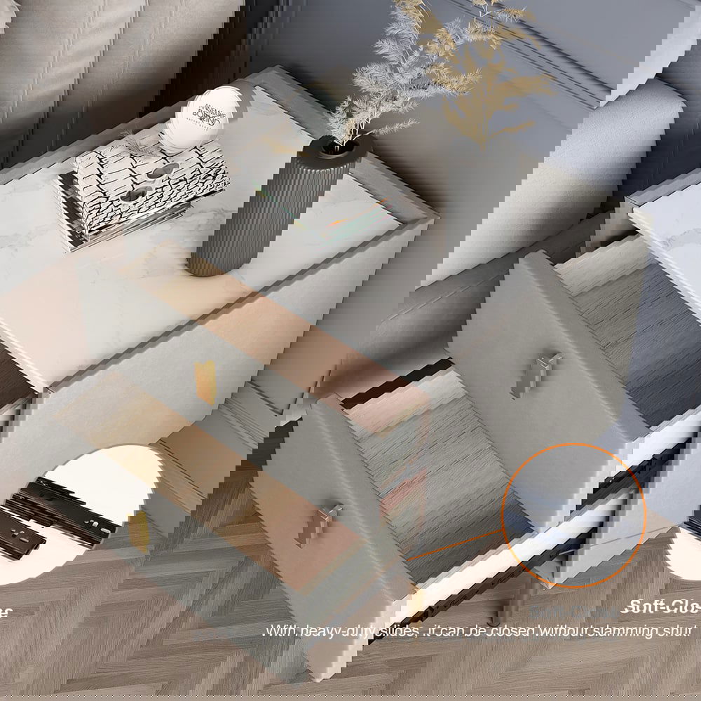 Modern Nightstand with 2 Drawers PU Leather Nightstand in Light Gray - 