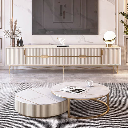 Modern Off White TV Stand for 2159mm TVs with 4 Drawers & Doors MDF - 