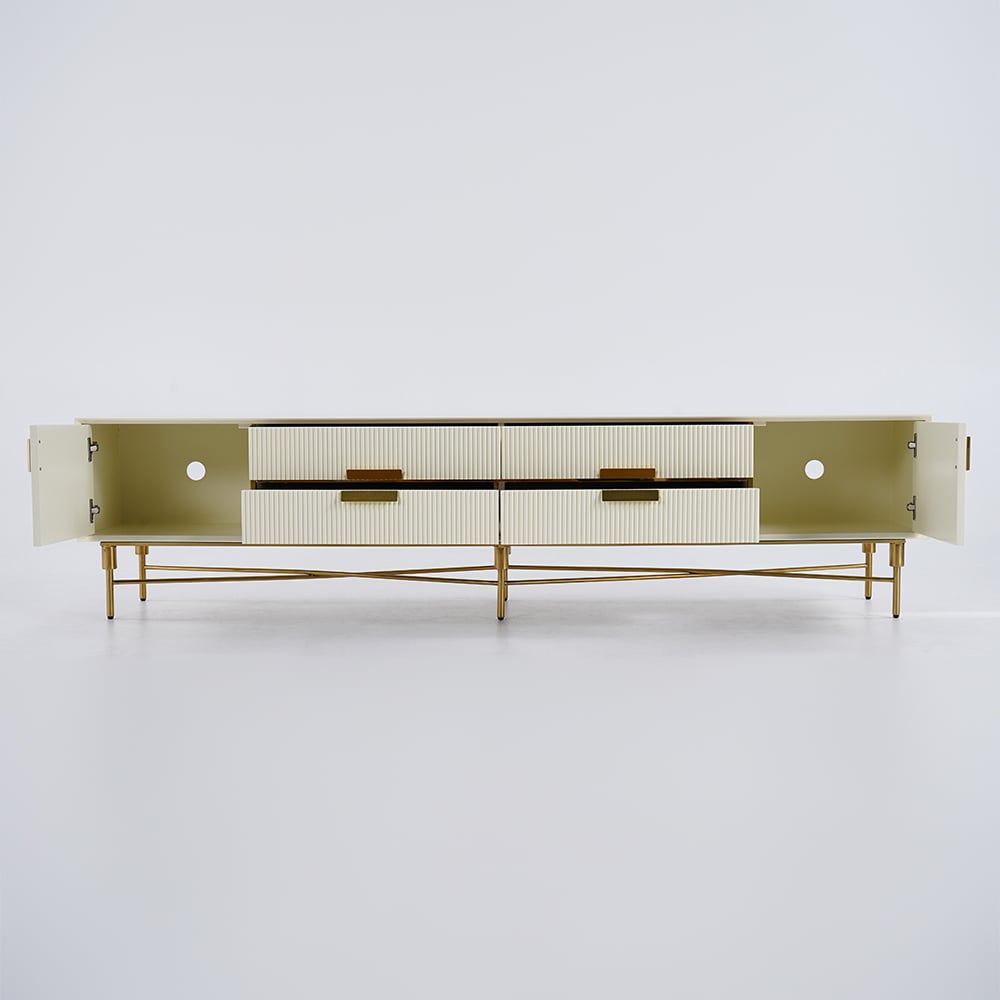 Modern Off White TV Stand for 2159mm TVs with 4 Drawers & Doors MDF - 
