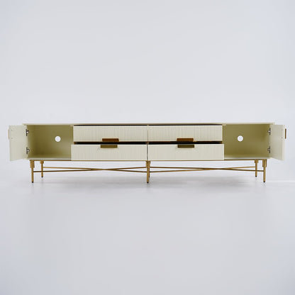 Modern Off White TV Stand for 2159mm TVs with 4 Drawers & Doors MDF - 