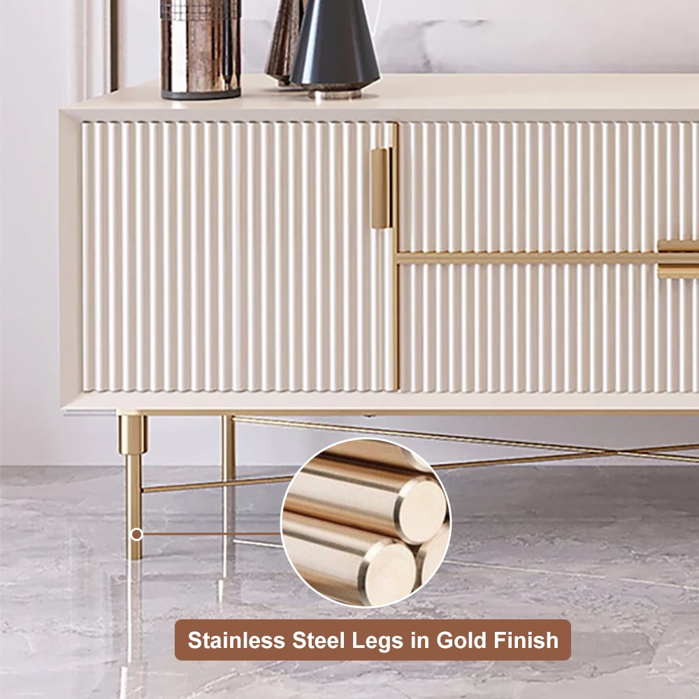 Modern Off White TV Stand for 2159mm TVs with 4 Drawers & Doors MDF - 