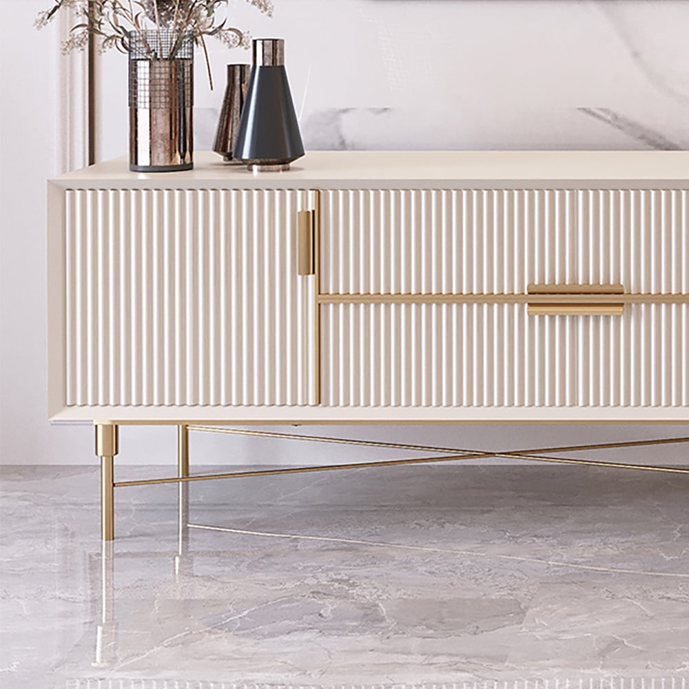 Modern Off White TV Stand for 2159mm TVs with 4 Drawers & Doors MDF - 