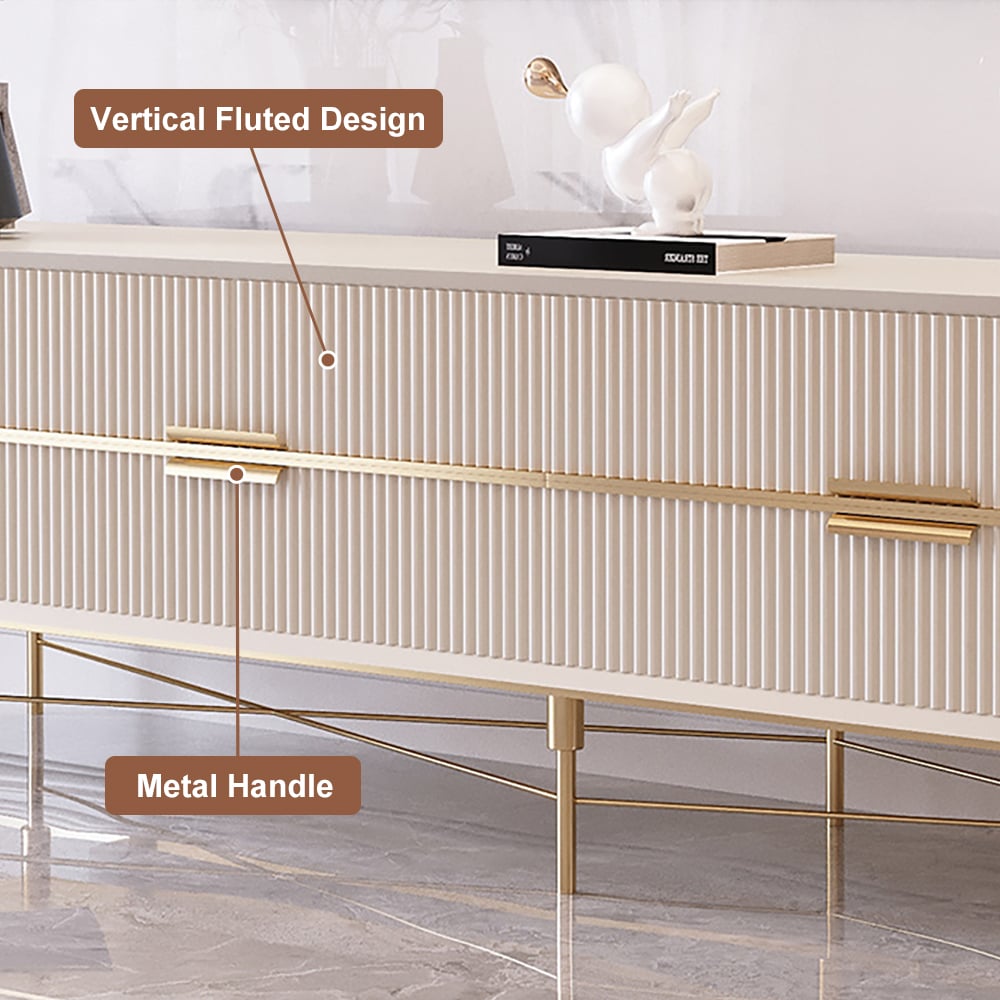 Modern Off White TV Stand for 2159mm TVs with 4 Drawers & Doors MDF - 