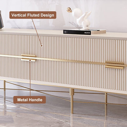 Modern Off White TV Stand for 2159mm TVs with 4 Drawers & Doors MDF - 