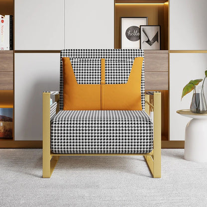 Modern Orange Houndstooth Single Sofabed Convertible Sleeper with Side Storage - 