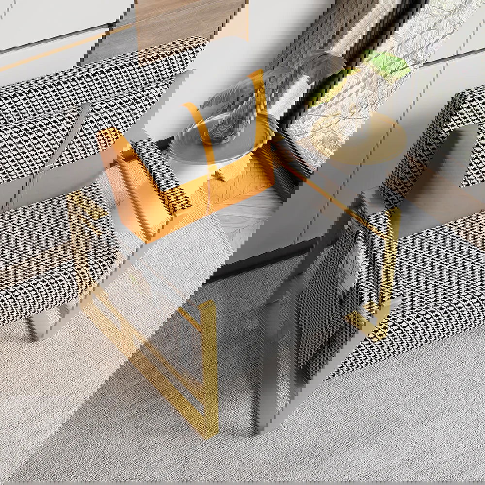 Modern Orange Houndstooth Single Sofabed Convertible Sleeper with Side Storage - 