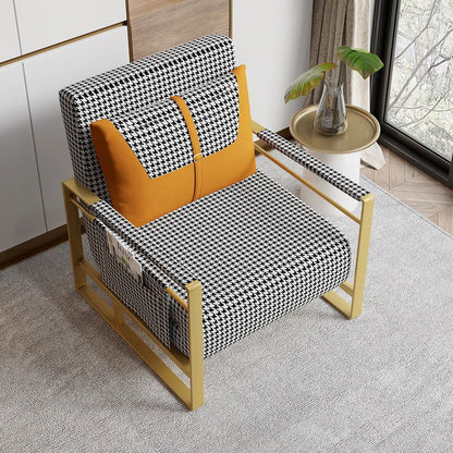 Modern Orange Houndstooth Single Sofabed Convertible Sleeper with Side Storage - 