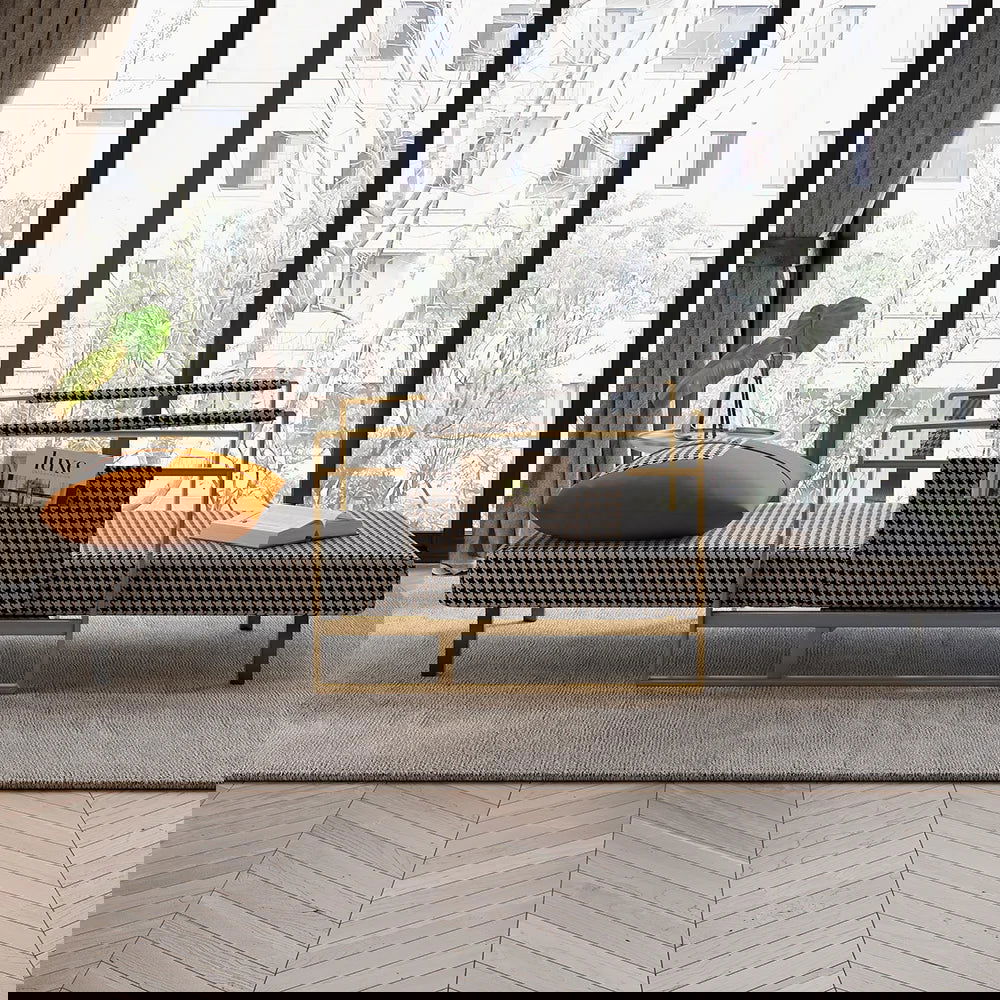 Modern Orange Houndstooth Single Sofabed Convertible Sleeper with Side Storage - 