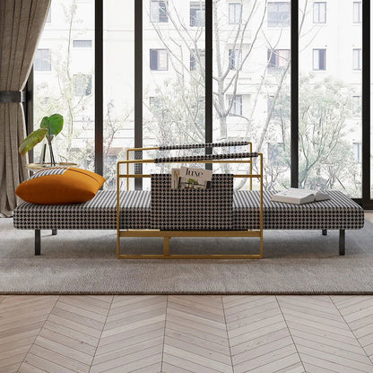 Modern Orange Houndstooth Single Sofabed Convertible Sleeper with Side Storage - 