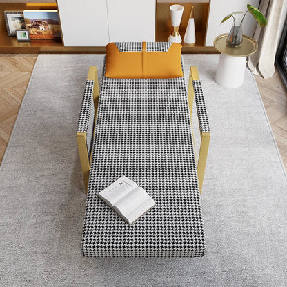 Modern Orange Houndstooth Single Sofabed Convertible Sleeper with Side Storage - 