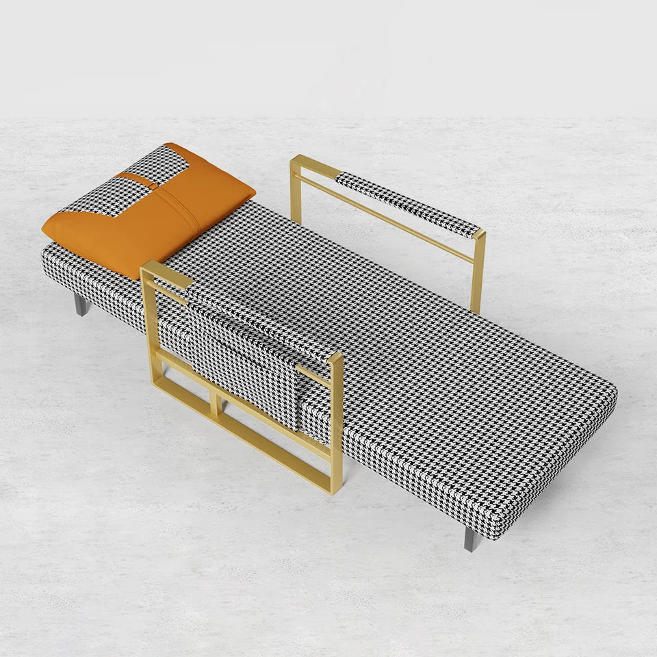 Modern Orange Houndstooth Single Sofabed Convertible Sleeper with Side Storage - 