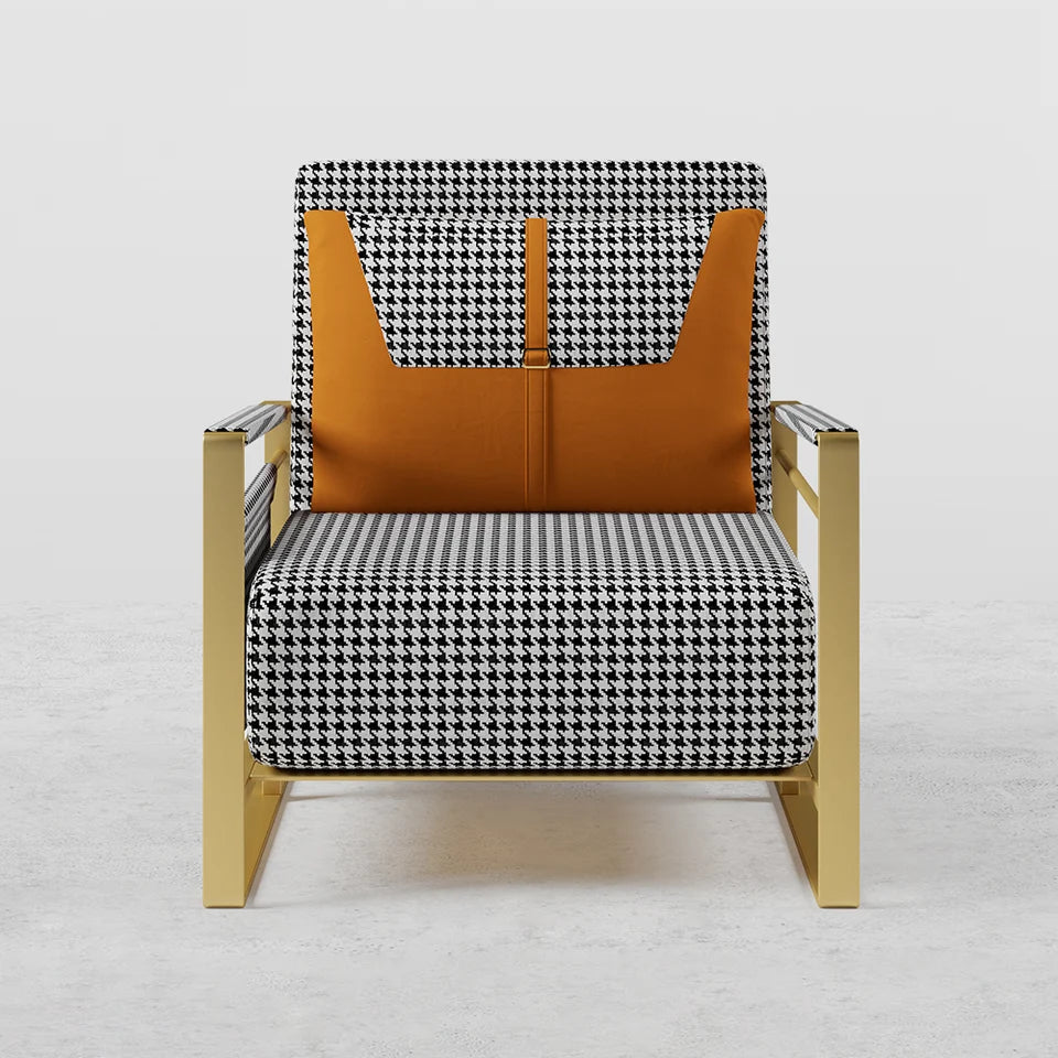Modern Orange Houndstooth Single Sofabed Convertible Sleeper with Side Storage - 