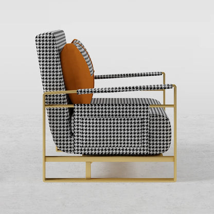 Modern Orange Houndstooth Single Sofabed Convertible Sleeper with Side Storage - 