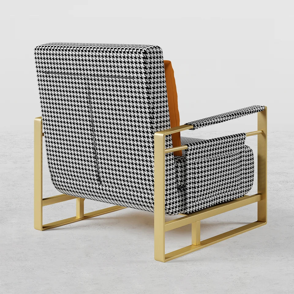 Modern Orange Houndstooth Single Sofabed Convertible Sleeper with Side Storage - 