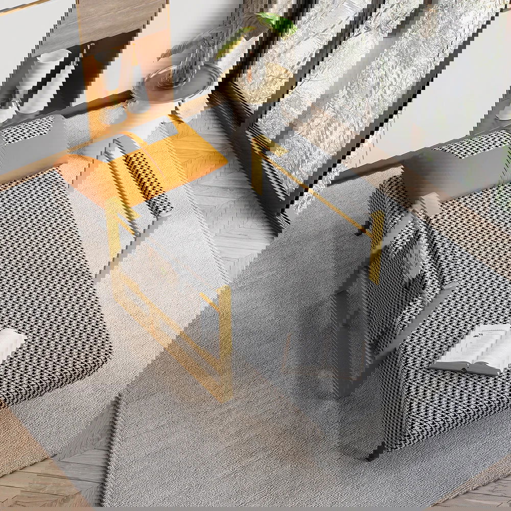 Modern Orange Houndstooth Single Sofabed Convertible Sleeper with Side Storage - Homary