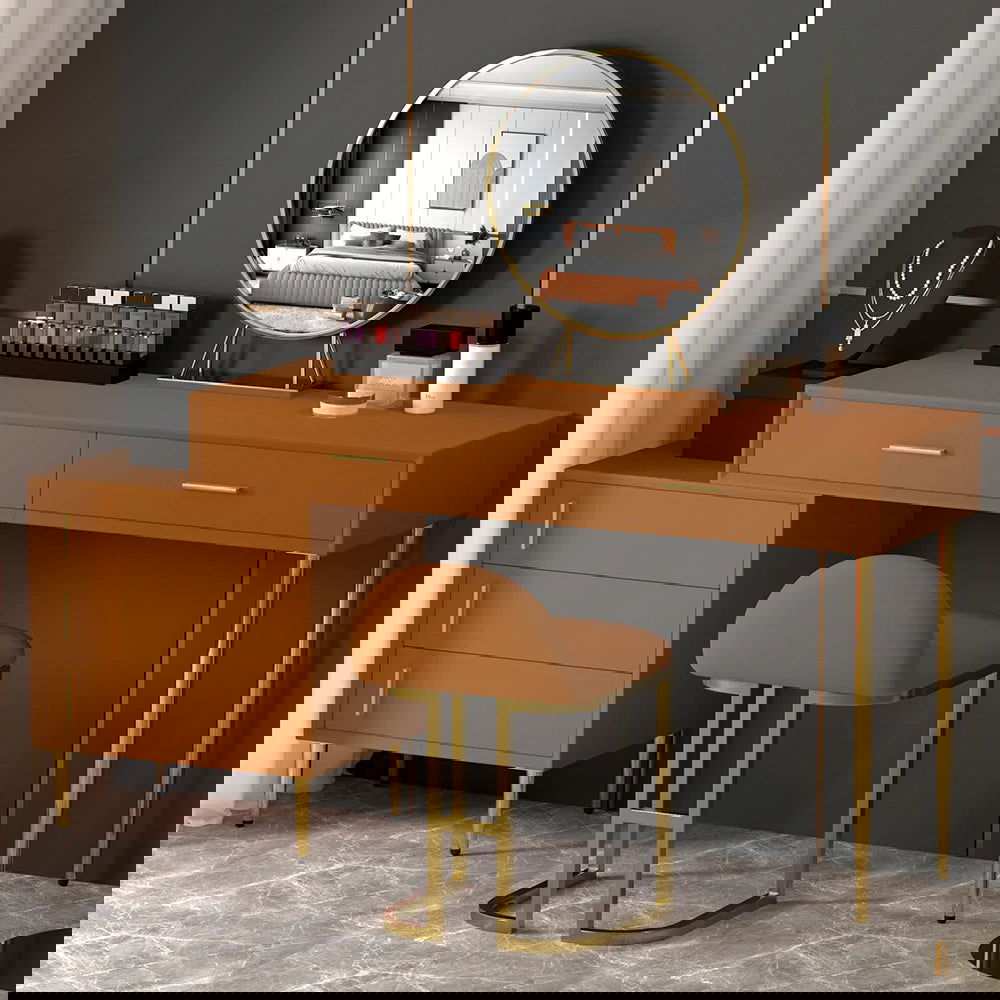 Modern Orange Makeup Vanity Set Retracted Dressing Table Cabinet&Stool&Mirror Included - Homary