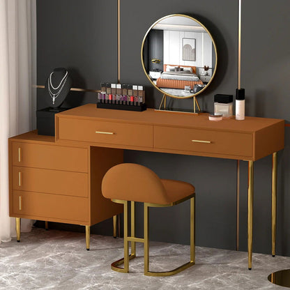 Modern Orange Makeup Vanity Set Retracted Dressing Table Cabinet&Stool&Mirror Included - Homary