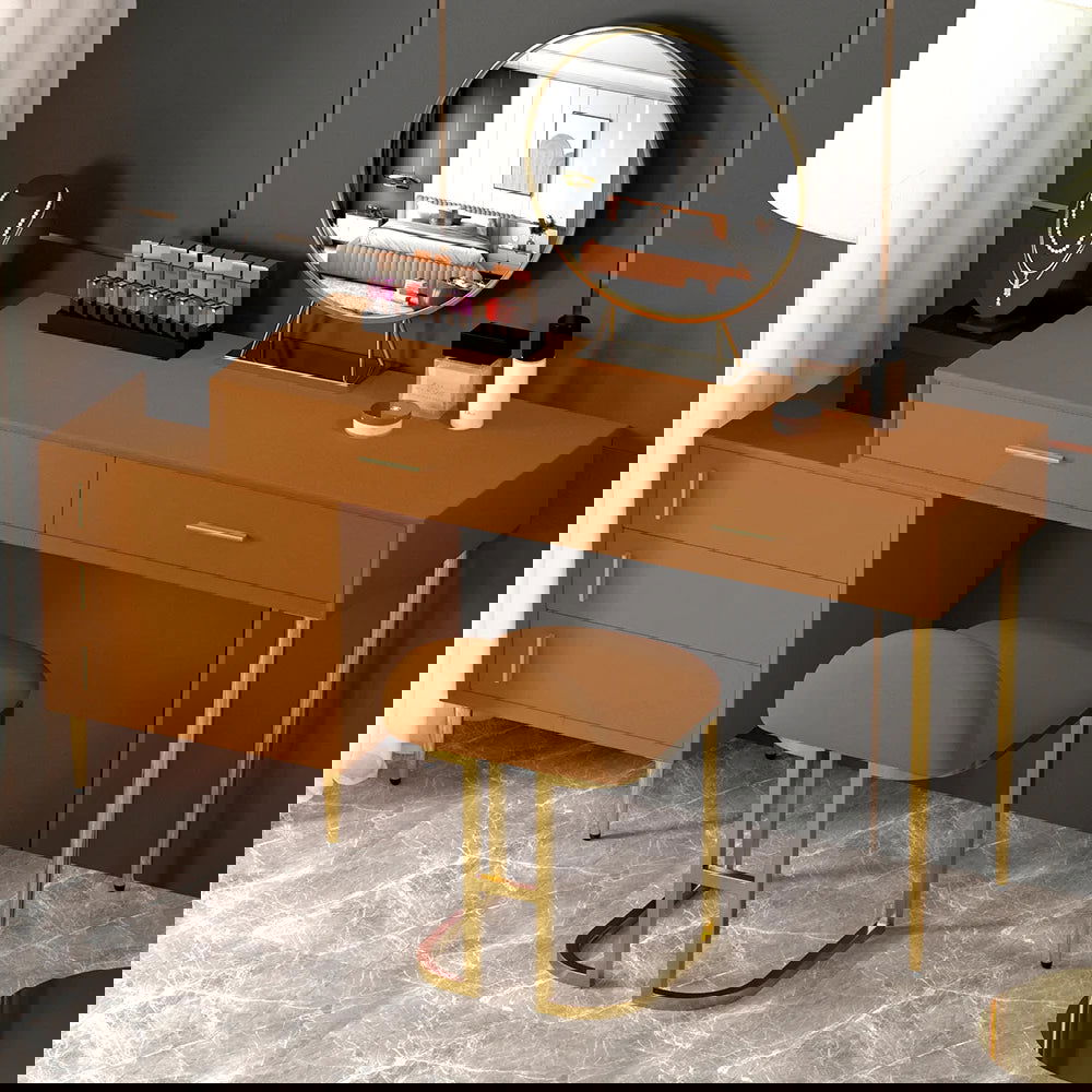 Modern Orange Makeup Vanity Set Retracted Dressing Table Cabinet&Stool&Mirror Included - Homary