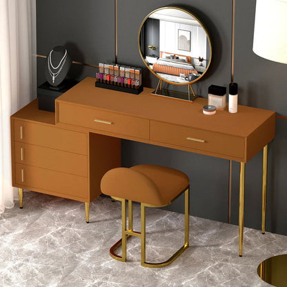 Modern Orange Makeup Vanity Set Retracted Dressing Table Cabinet&Stool&Mirror Included - Homary