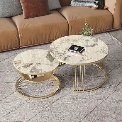 Modern Pandora Nesting Coffee Table Set with Sintered Stone Top 2-Piece Table Set - 