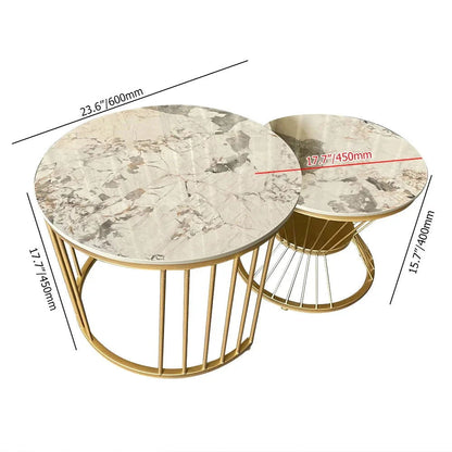Modern Pandora Nesting Coffee Table Set with Sintered Stone Top 2-Piece Table Set - 