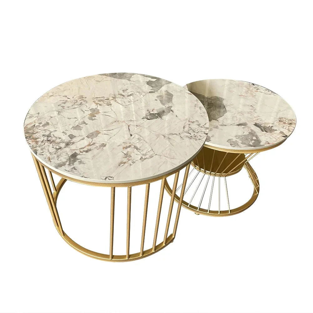 Modern Pandora Nesting Coffee Table Set with Sintered Stone Top 2-Piece Table Set - 