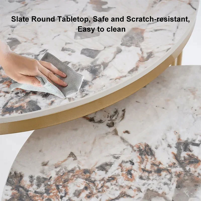 Modern Pandora Nesting Coffee Table Set with Sintered Stone Top 2-Piece Table Set - 