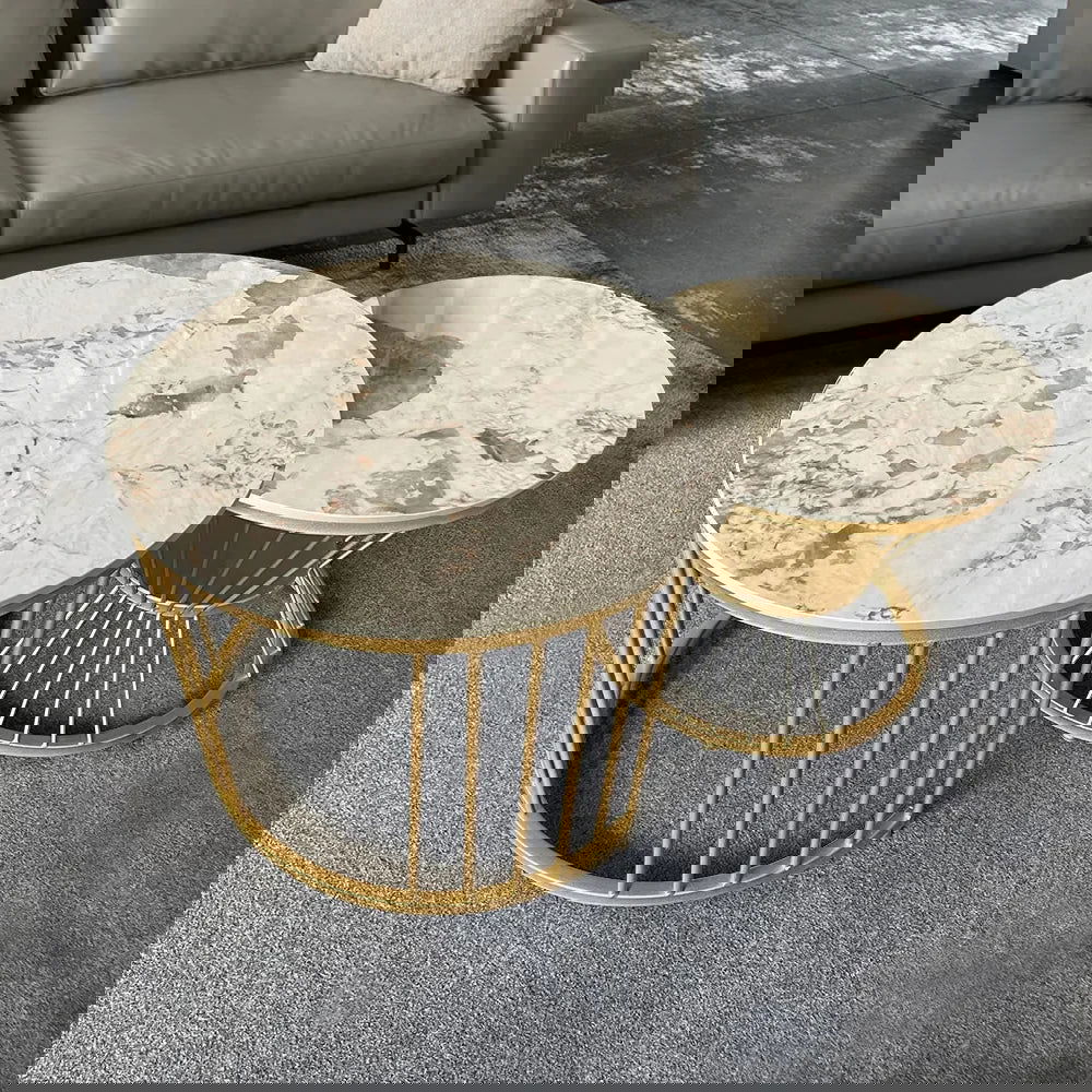 Modern Pandora Nesting Coffee Table Set with Sintered Stone Top 2-Piece Table Set - 