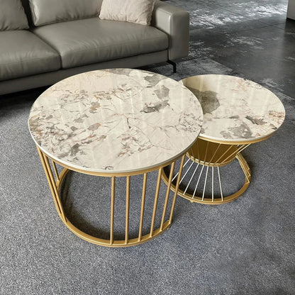 Modern Pandora Nesting Coffee Table Set with Sintered Stone Top 2-Piece Table Set - 
