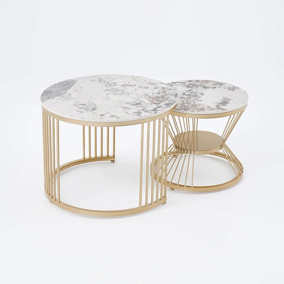 Modern Pandora Nesting Coffee Table Set with Sintered Stone Top 2-Piece Table Set - 