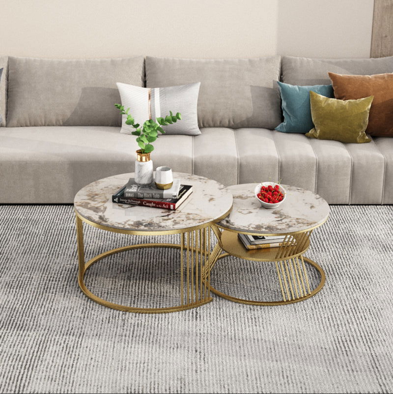 Modern Pandora Nesting Coffee Table Set with Sintered Stone Top 2-Piece Table Set - Homary