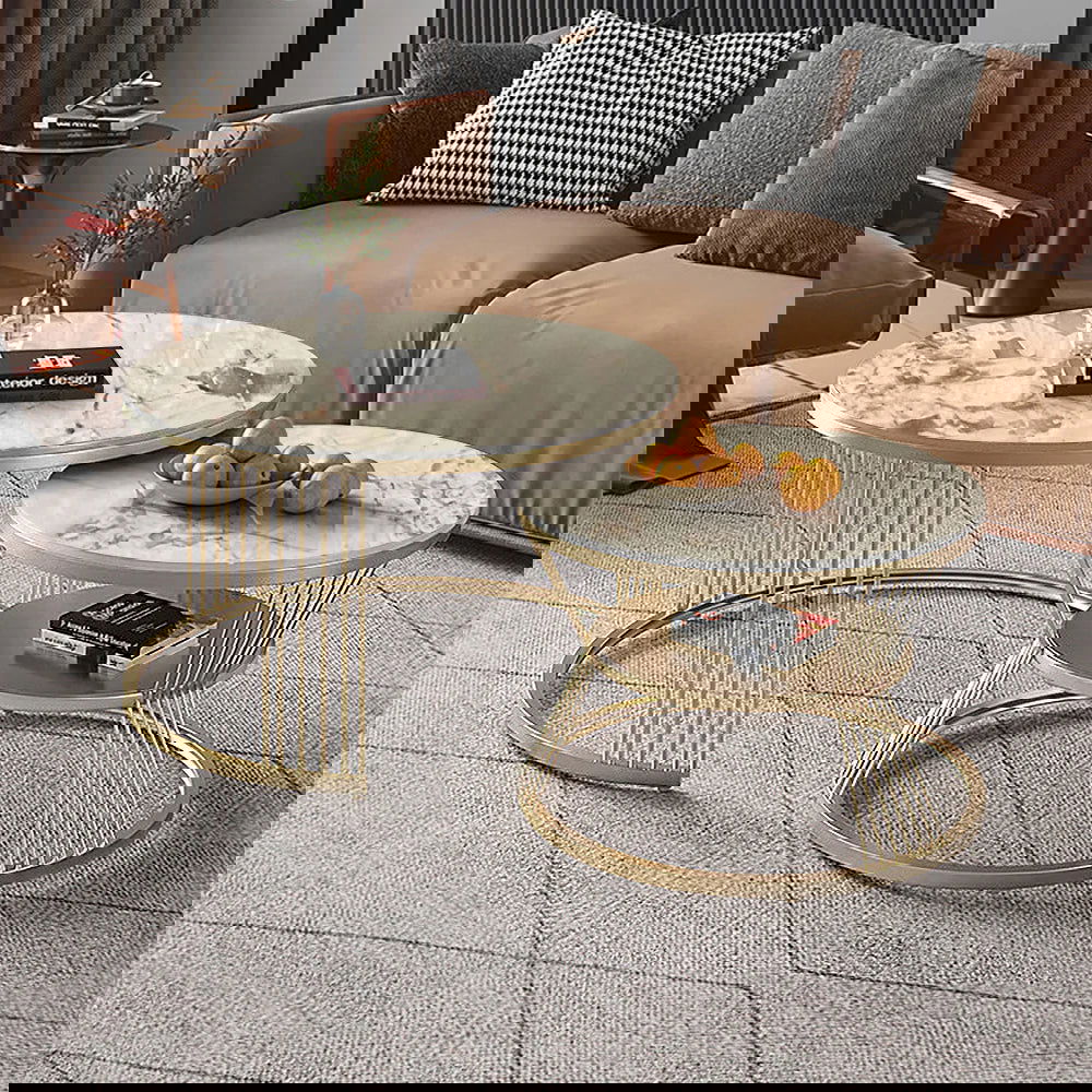 Modern Pandora Nesting Coffee Table Set with Sintered Stone Top 2-Piece Table Set - Homary