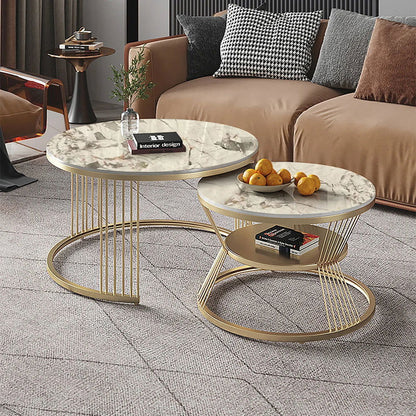 Modern Pandora Nesting Coffee Table Set with Sintered Stone Top 2-Piece Table Set - Homary
