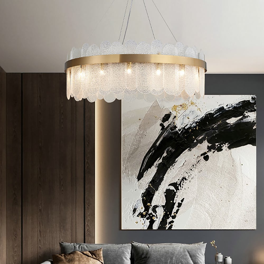 Modern Round 10-Light Tiered Clear Glass Chandelier - 
