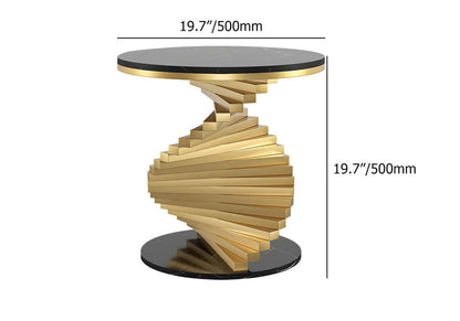 Modern Round Metal Black & Gold Side Table with Marble Tabletop End Table - 