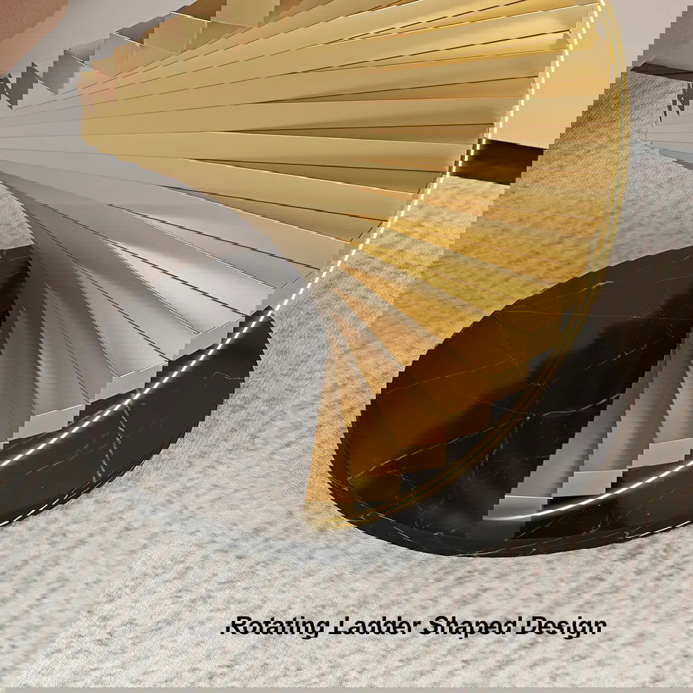 Modern Round Metal Black & Gold Side Table with Marble Tabletop End Table - 