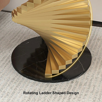 Modern Round Metal Black & Gold Side Table with Marble Tabletop End Table - 