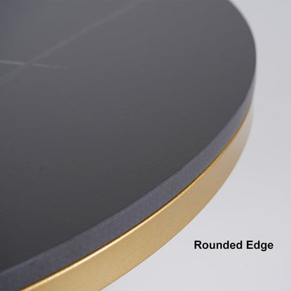 Modern Round Nesting Coffee Table Set 2-Piece Black and White Stone Top Gold Base - 