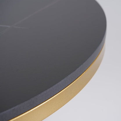 Modern Round Nesting Coffee Table Set 2-Piece Black and White Stone Top Gold Base - 