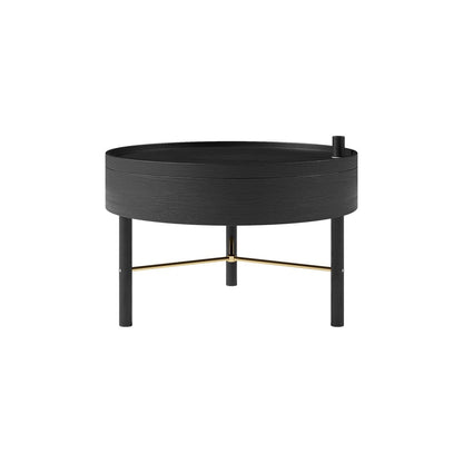 Modern Round Wood Rotating Tray Coffee Table with Storage & Metal Legs in Black - 