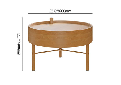 Modern Round Wood Rotating Tray Coffee Table with Storage & Metal Legs in Natural - 