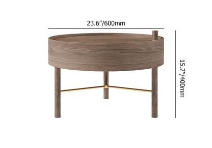 Modern Round Wood Rotating Tray Coffee Table with Storage & Metal Legs in Walnut - 