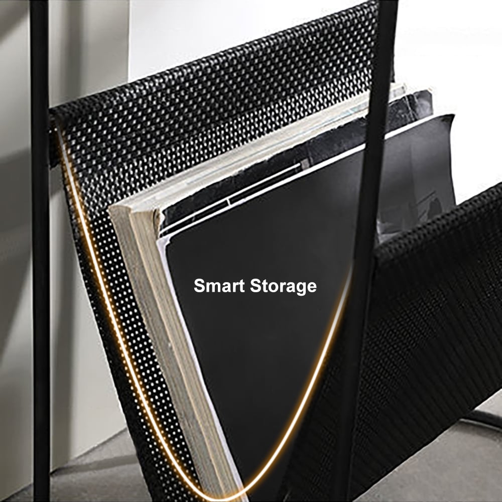 Modern Side Table Black End Table Metal Accent Oval Table Magazine Holder Sofa Table - 