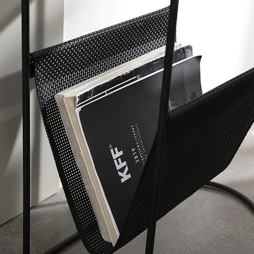 Modern Side Table Black End Table Metal Accent Oval Table Magazine Holder Sofa Table - 